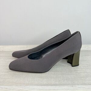 NWT! Vintage Stuart Weitzman gray pumps green patent block heel size 8 wide